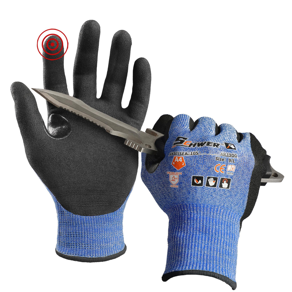 Schwer A4 AIR-SKIN Cut Resistant Work Gloves, Ultra Lightweight, AR5918, M