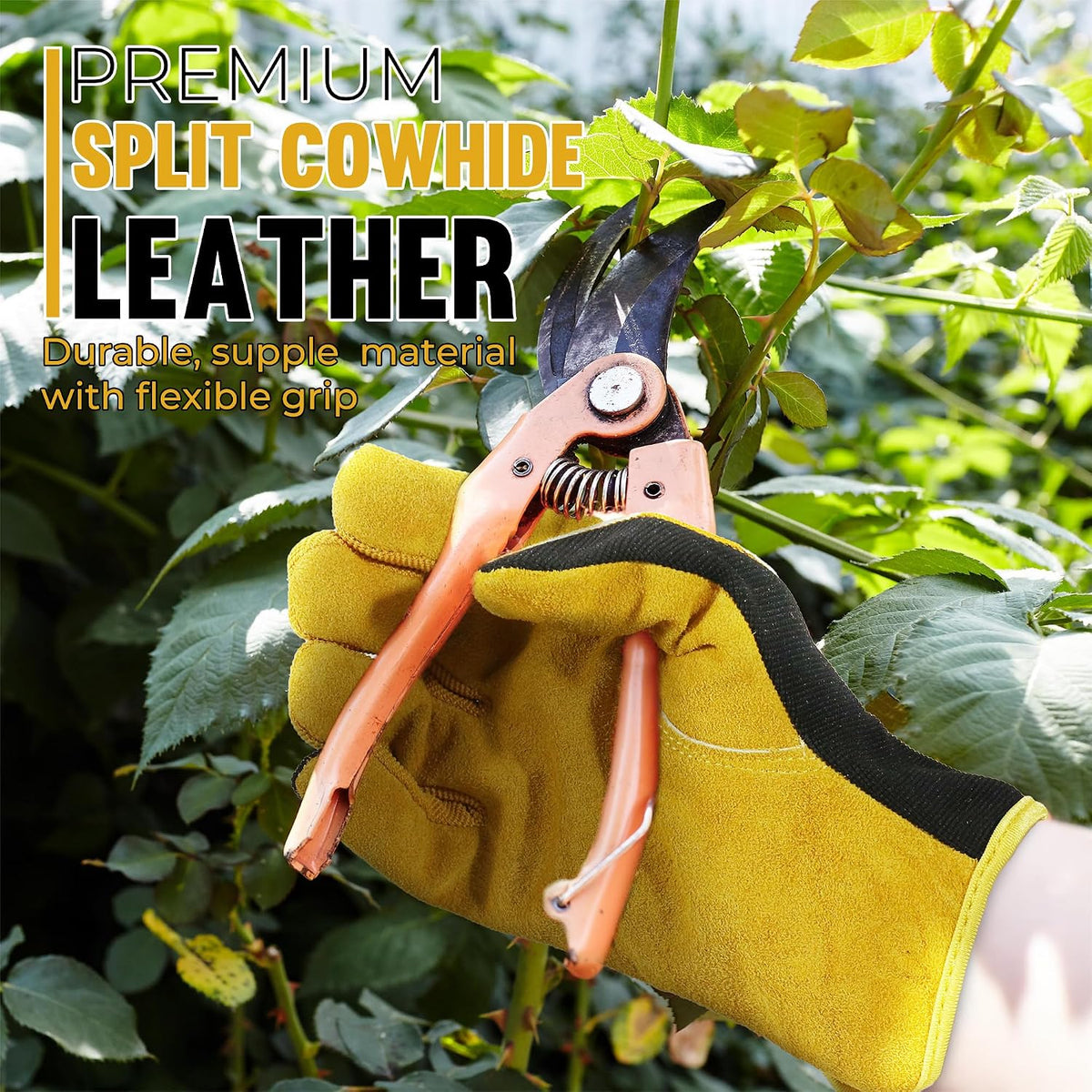 HANDLANDY Leather Gardening Gloves, Leather Work Gloves for Men Women