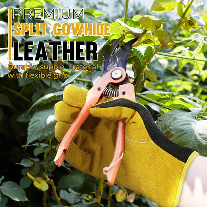 HANDLANDY Leather Gardening Gloves, Leather Work Gloves for Men Women