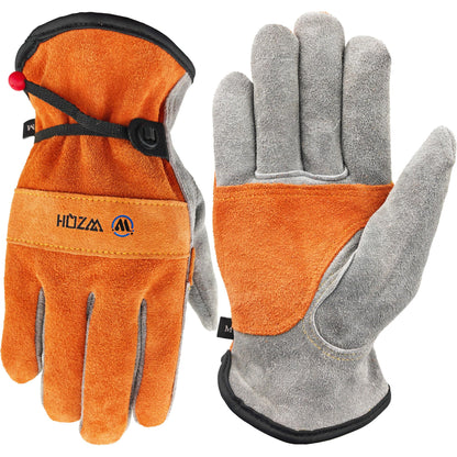 WZQH Leather Work Gloves for Men or Women.Gardening,Welding,Coffee-grey M