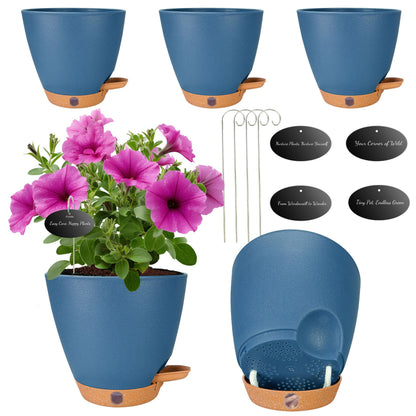 Self Watering Pots for Inoor Ourdoor Plants 8/7/6.5/6/5" Plastic Planters
