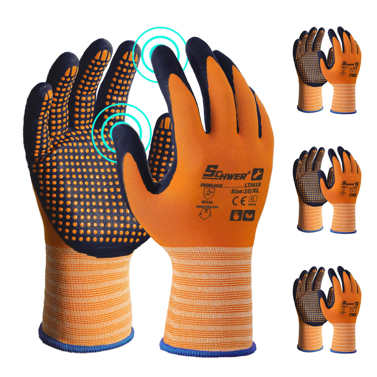 Schwer 3/6/12 Pairs Safety Work Gloves, MicroDot Abrasion & Grip, LT5619, L