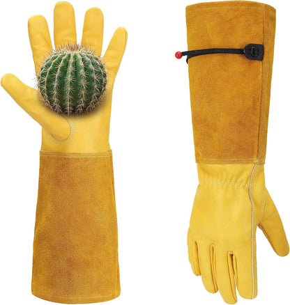 Thorn Proof Gardening Gloves for Women and Men, Breathable Long Sleeve Leather Gloves for Rose and Cactus Pruning, Heavy Duty Adjustable Cuff Garden Work Gloves, Ideal Gardening Gifts