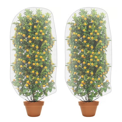Alpurple 2 Pcs Insect Bird Barrier Netting Mesh with Drawstring- 4.9 x 3.2 Ft Garden Bug Netting Plant Cover- Fruit Tree Net for Protect Plant Fruits Citrus Flower from Insect Bird Eating