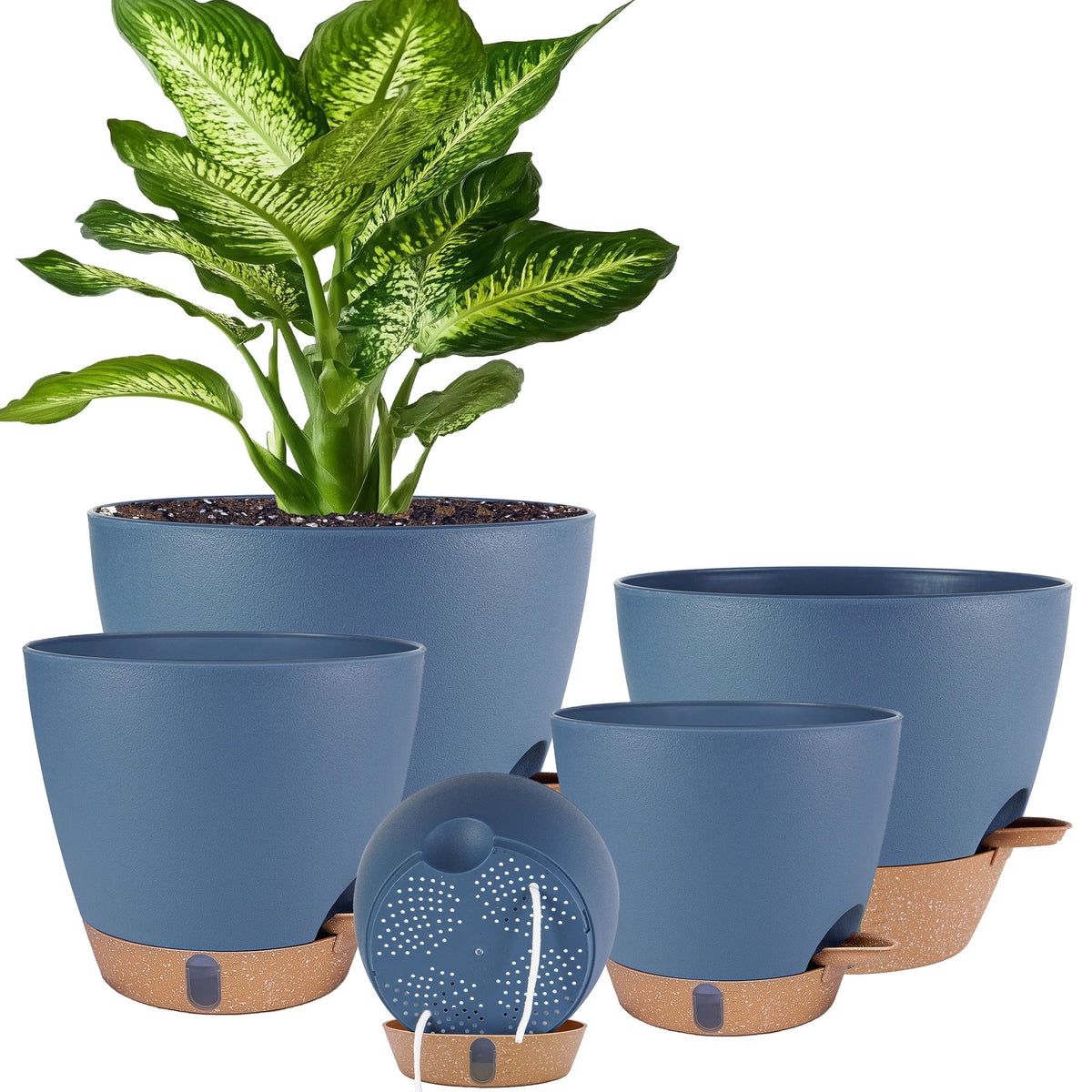 Self Watering Pots for Inoor Ourdoor Plants 8/7/6.5/6/5" Plastic Planters