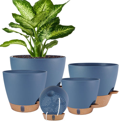 Self Watering Pots for Inoor Ourdoor Plants 8/7/6.5/6/5" Plastic Planters