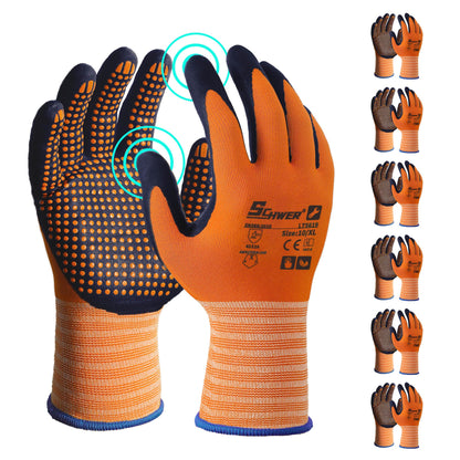 Schwer 3/6/12 Pairs Safety Work Gloves, MicroDot Abrasion & Grip, LT5619, L