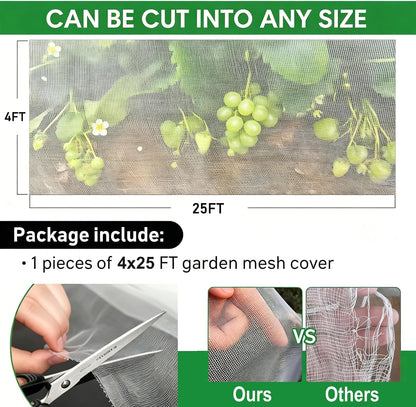 Garden Netting Pest Barrier 4x25FT Ultra Fine Insect Netting for Garden Raised Beds, Plant Net Mesh Cover for Garden Protection, Bird Bug Net, Greenhouse Row Cover Nets for Vegetables Fruits Flowers