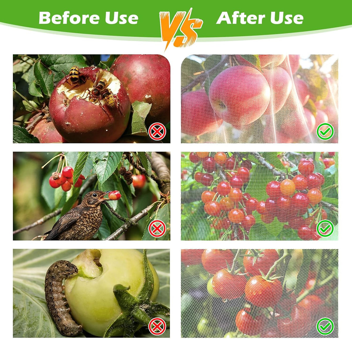 4PCS 2.7Ft × 3.3Ft Fruit Tree Netting with Zipper and Drawstring, 60 Mesh Thickened Garden Bird Netting for Blueberry Bushes, Fruits, Vegetables, Insect Bird Barrier Mesh Protective Cover