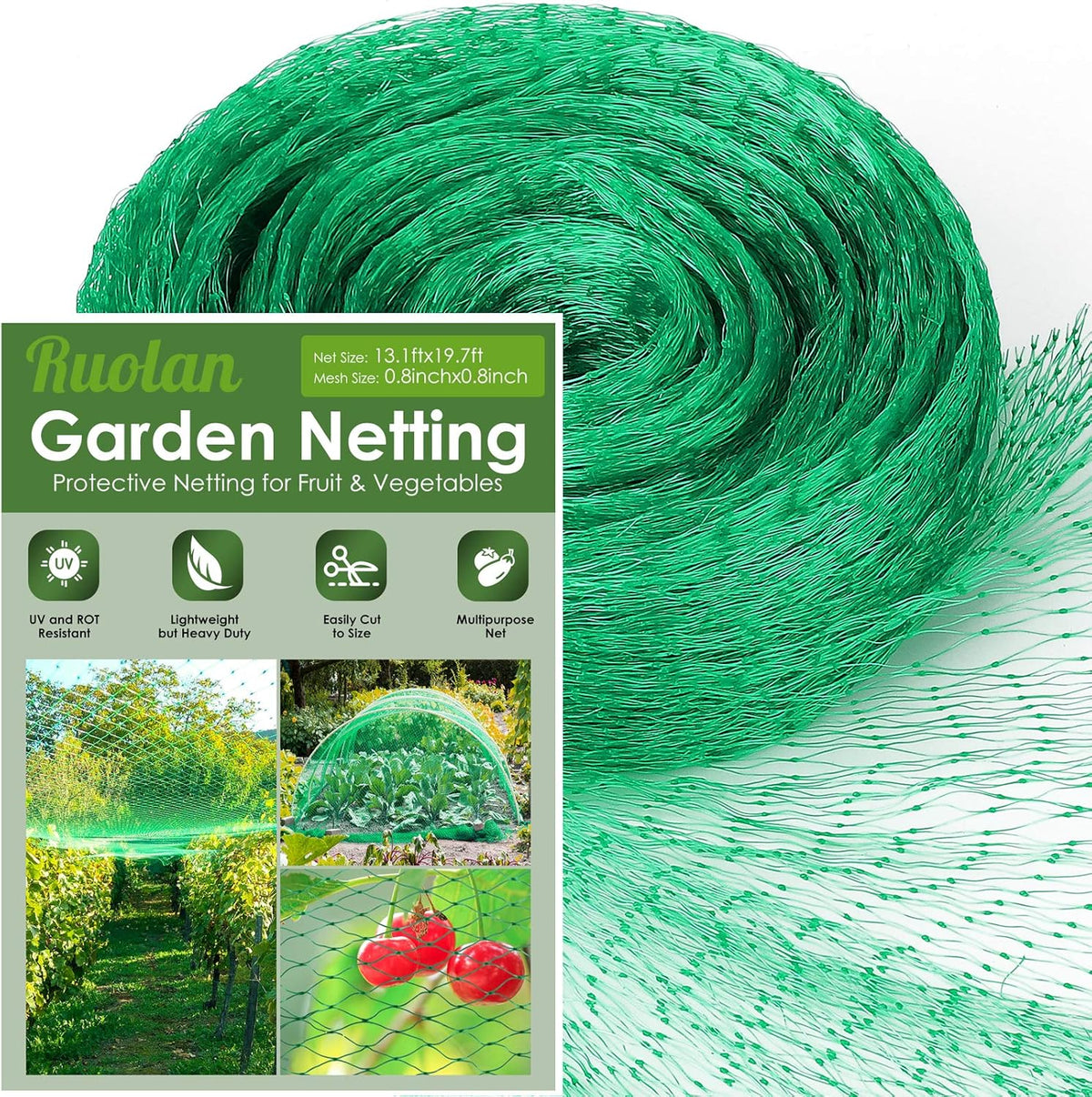 Ruolan Bird Netting for Garden Protect Vegetable Plants and Fruit Trees13X20Ft,Plastic Trellis Netting for Birds, Deer,Squirrels and Other Animals