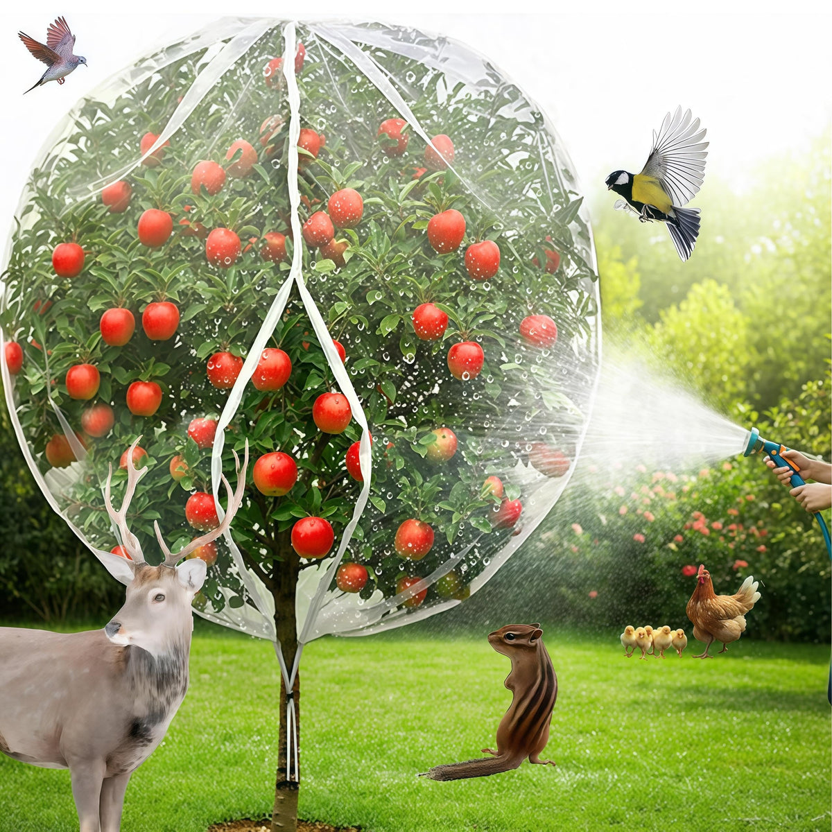 Plant Netting with Drawstring, 4P 2.6x3.3 FT - Easy Install Fruit Tree Protection Cover, Reusable Garden Mesh Bag for Blueberry Bushes/Tomato - Block Birds/Insect/Squirrels