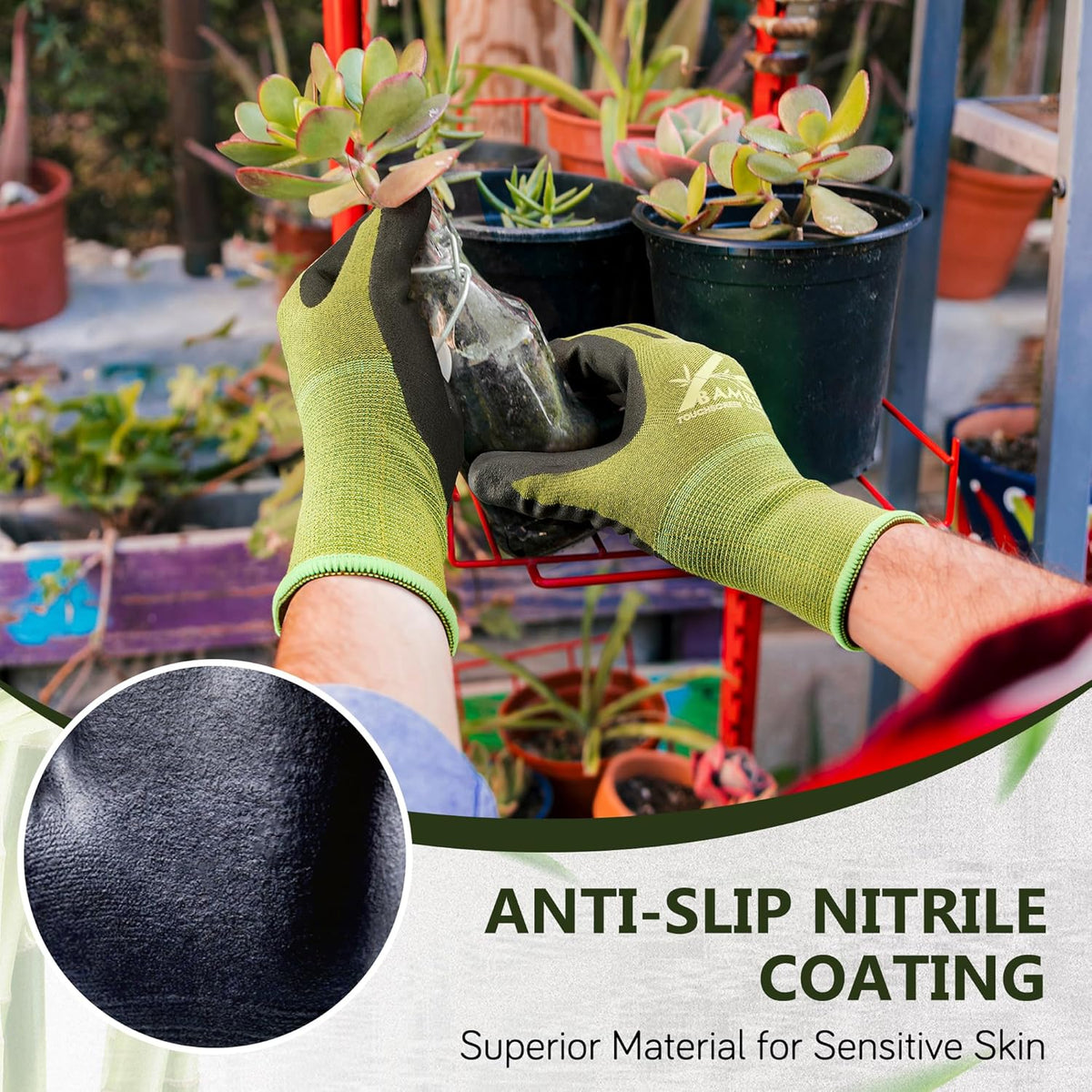 COOLJOB Gardening Working Gloves, Touchscreen, Nitrile Coated