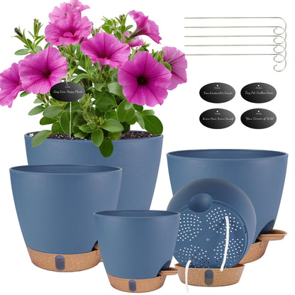 Self Watering Pots for Inoor Ourdoor Plants 8/7/6.5/6/5" Plastic Planters