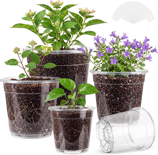 Sturdy 12 Pack Clear Nursery Pots 5/6/6.5/7.5/8/10 Inch with Drainage Holes