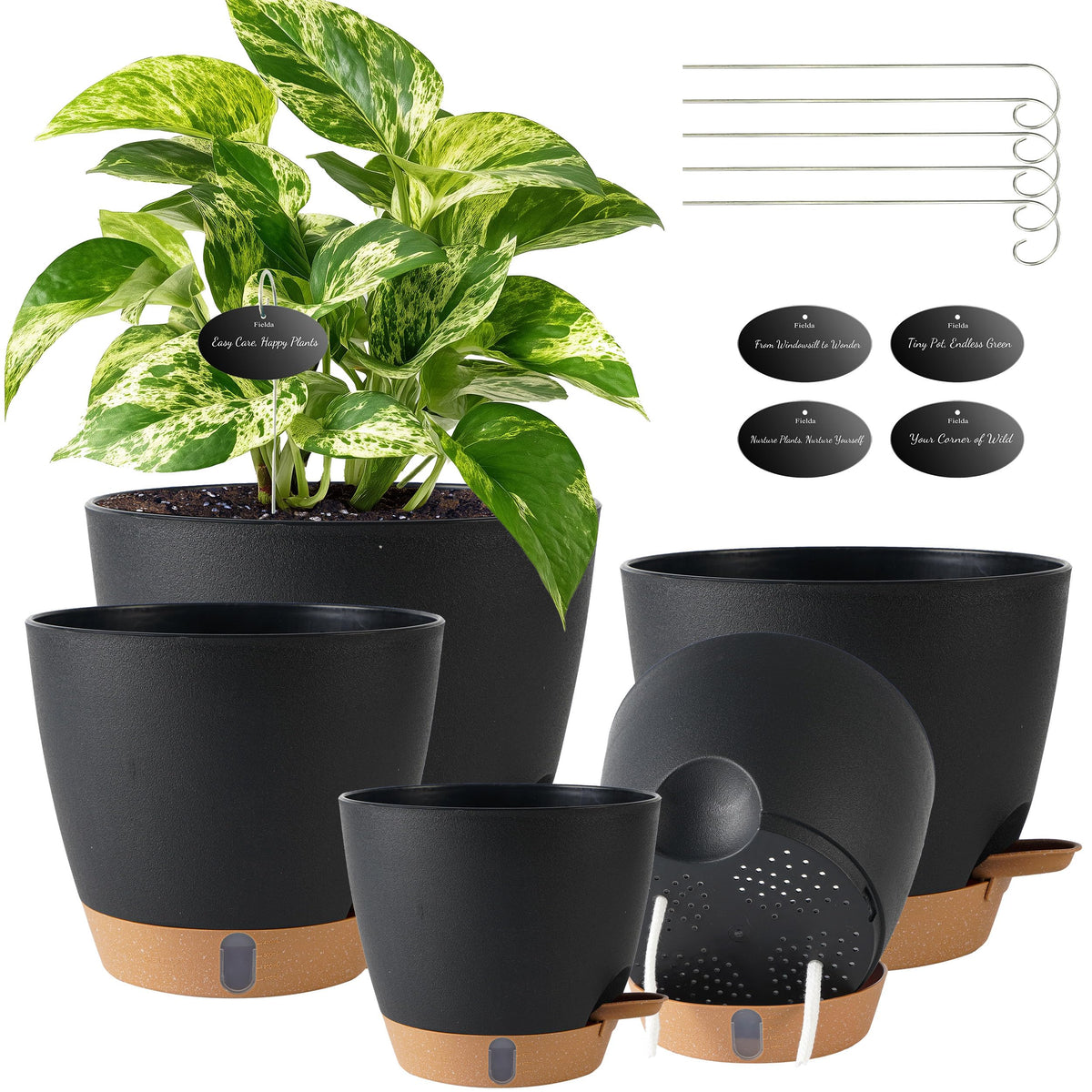 Self Watering Pots for Inoor Ourdoor Plants 8/7/6.5/6/5" Plastic Planters