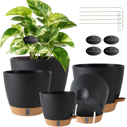 Self Watering Pots for Inoor Ourdoor Plants 8/7/6.5/6/5" Plastic Planters