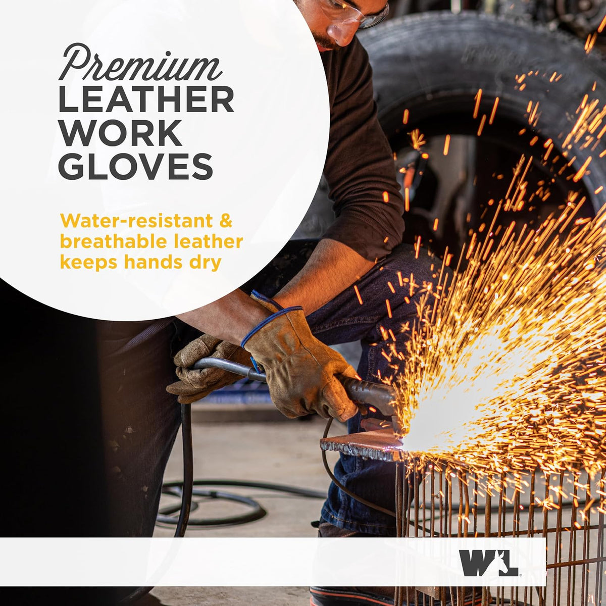 Wells Lamont Men's HydraHyde Leather Work Gloves, Water-Resistant, Large
