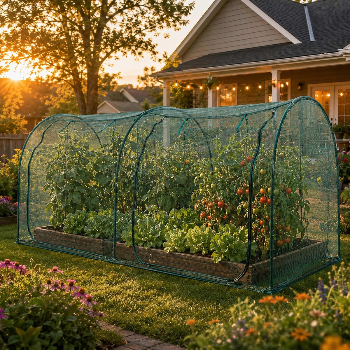 Large Tunnel 8.2'x4' Plant Netting Cover 4FT Tall Crop Cage Netting Pest Guard Cover for Vegetables Fruits Durable Gardening Net for Plant and Animal
