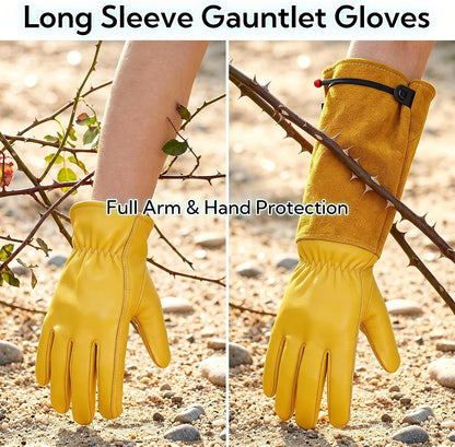 Thorn Proof Gardening Gloves for Women and Men, Breathable Long Sleeve Leather Gloves for Rose and Cactus Pruning, Heavy Duty Adjustable Cuff Garden Work Gloves, Ideal Gardening Gifts
