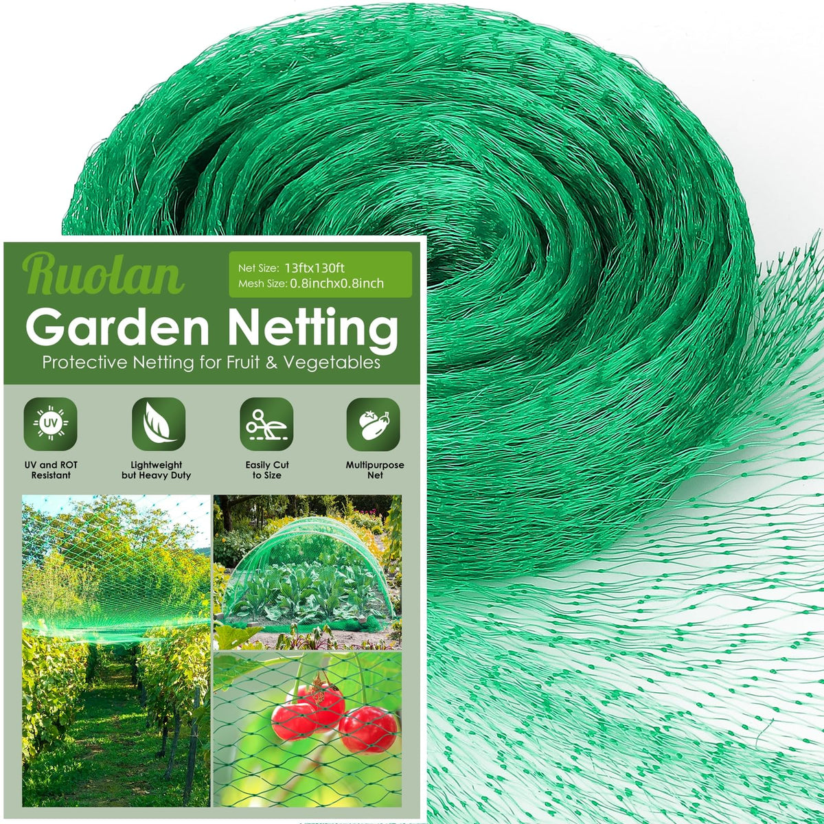 Ruolan Bird Netting for Garden Protect Vegetable Plants and Fruit Trees13X20Ft,Plastic Trellis Netting for Birds, Deer,Squirrels and Other Animals