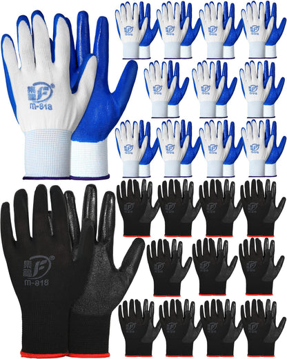 Nuogo 24 Pairs Gardening Gloves for Men Women Rubber Coated Landscaping Work Gloves Safety Work Construction