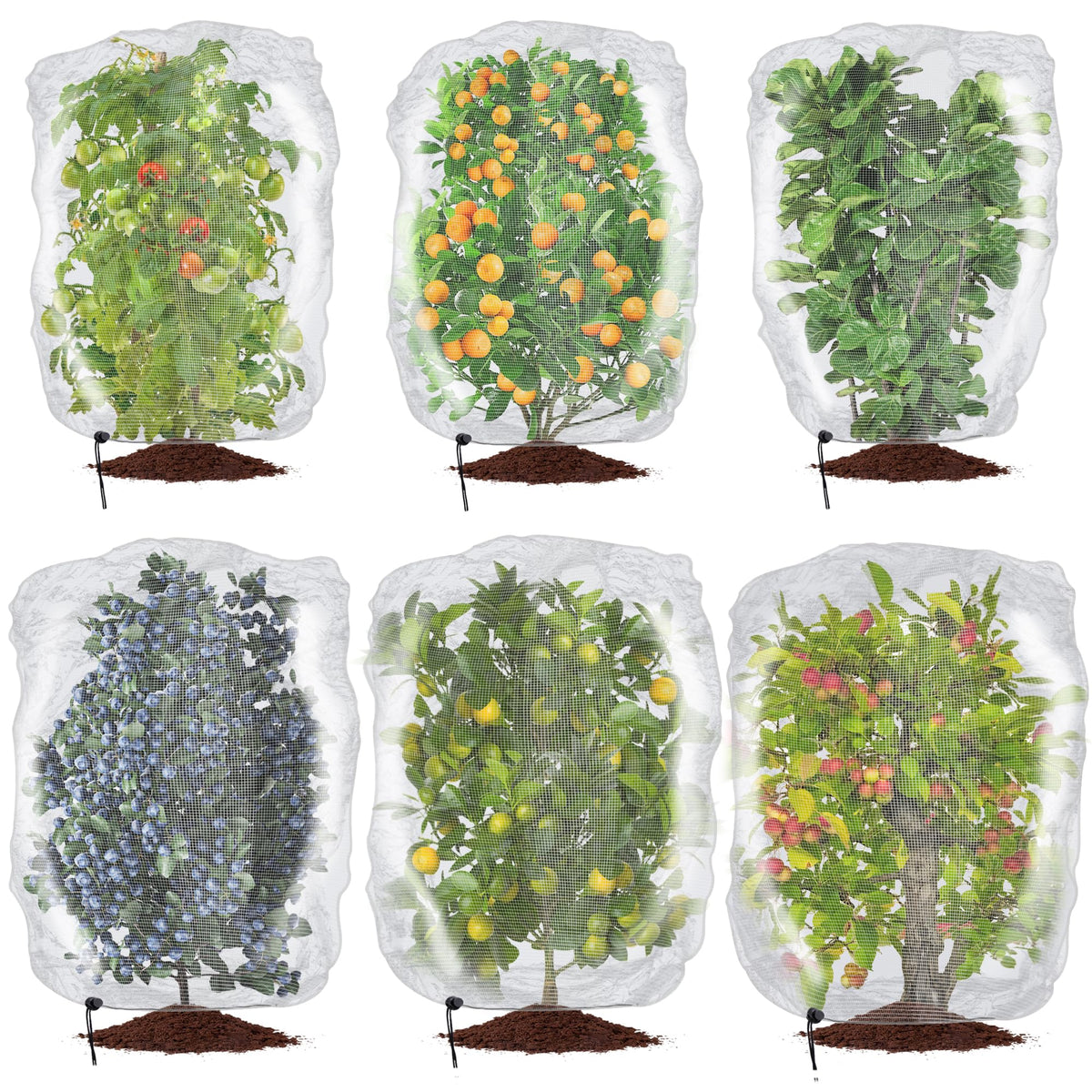 Alpurple 2 Pcs Insect Bird Barrier Netting Mesh with Drawstring- 4.9 x 3.2 Ft Garden Bug Netting Plant Cover- Fruit Tree Net for Protect Plant Fruits Citrus Flower from Insect Bird Eating