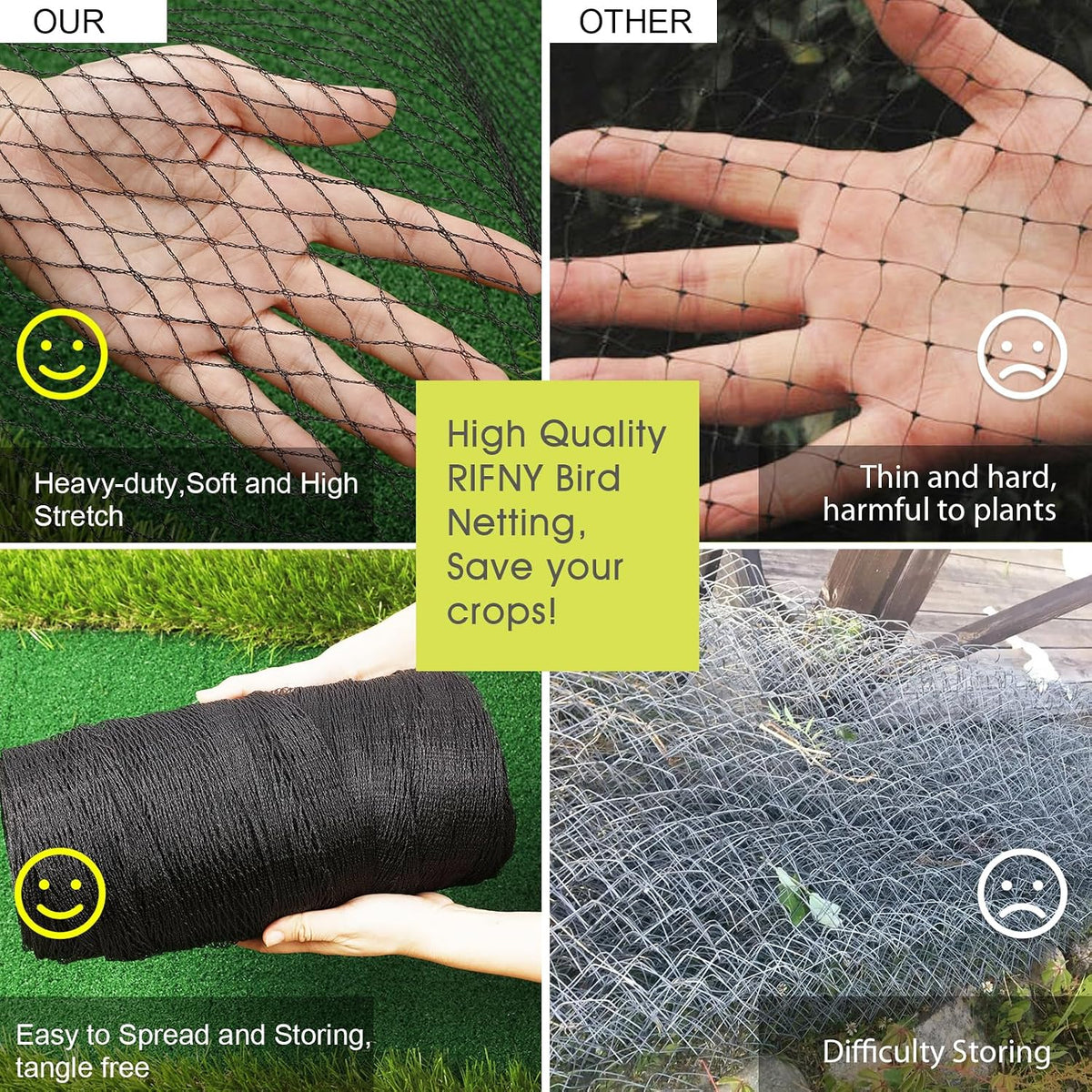 RIFNY Bird Netting for Garden Protection, 13 x 40FT Mesh Garden Netting