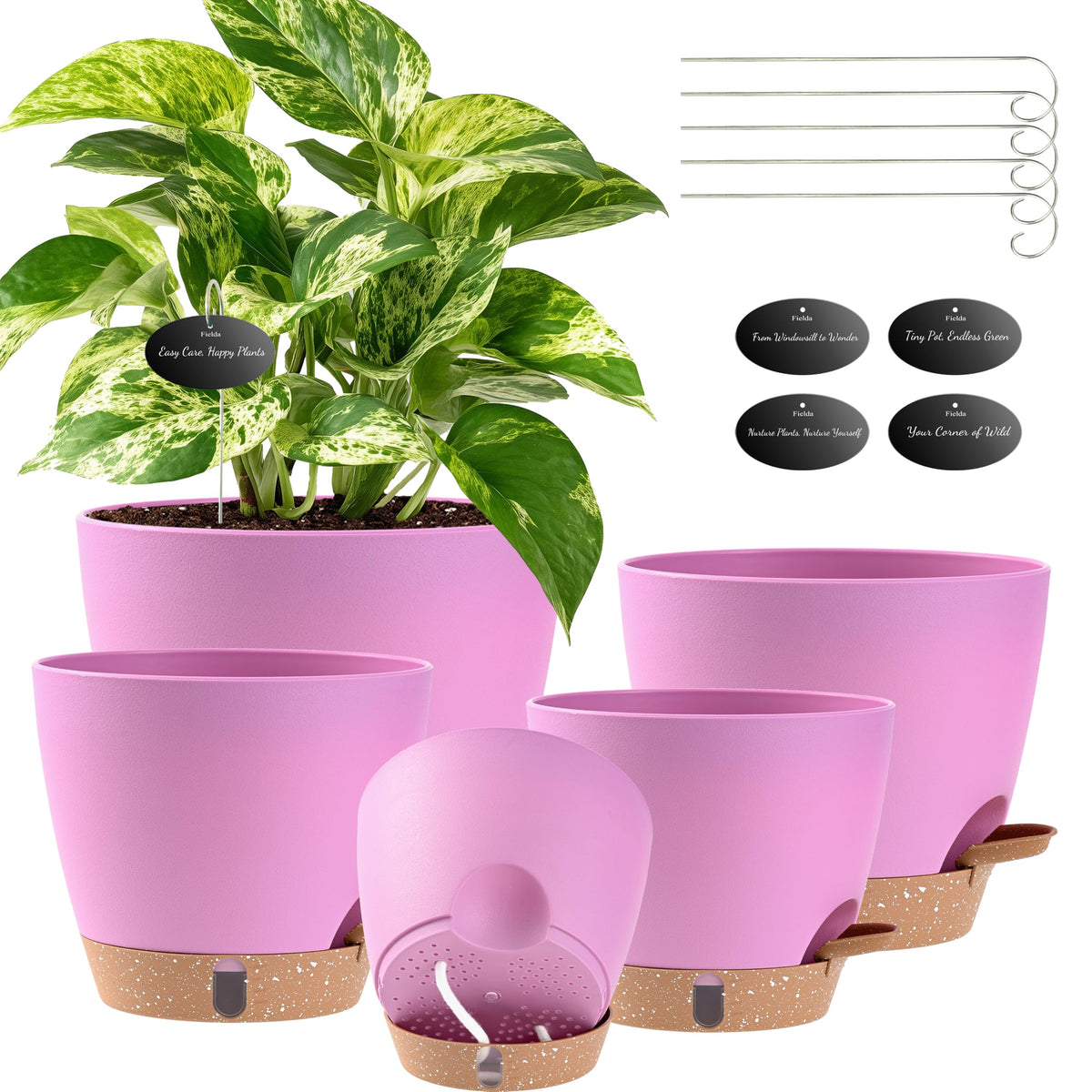 Self Watering Pots for Inoor Ourdoor Plants 8/7/6.5/6/5" Plastic Planters