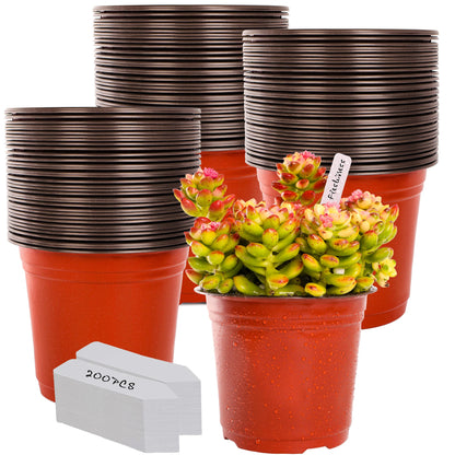 LWWTBS 4" Plastic Plant Nursery Pots 100 Pcs with 100 Labels