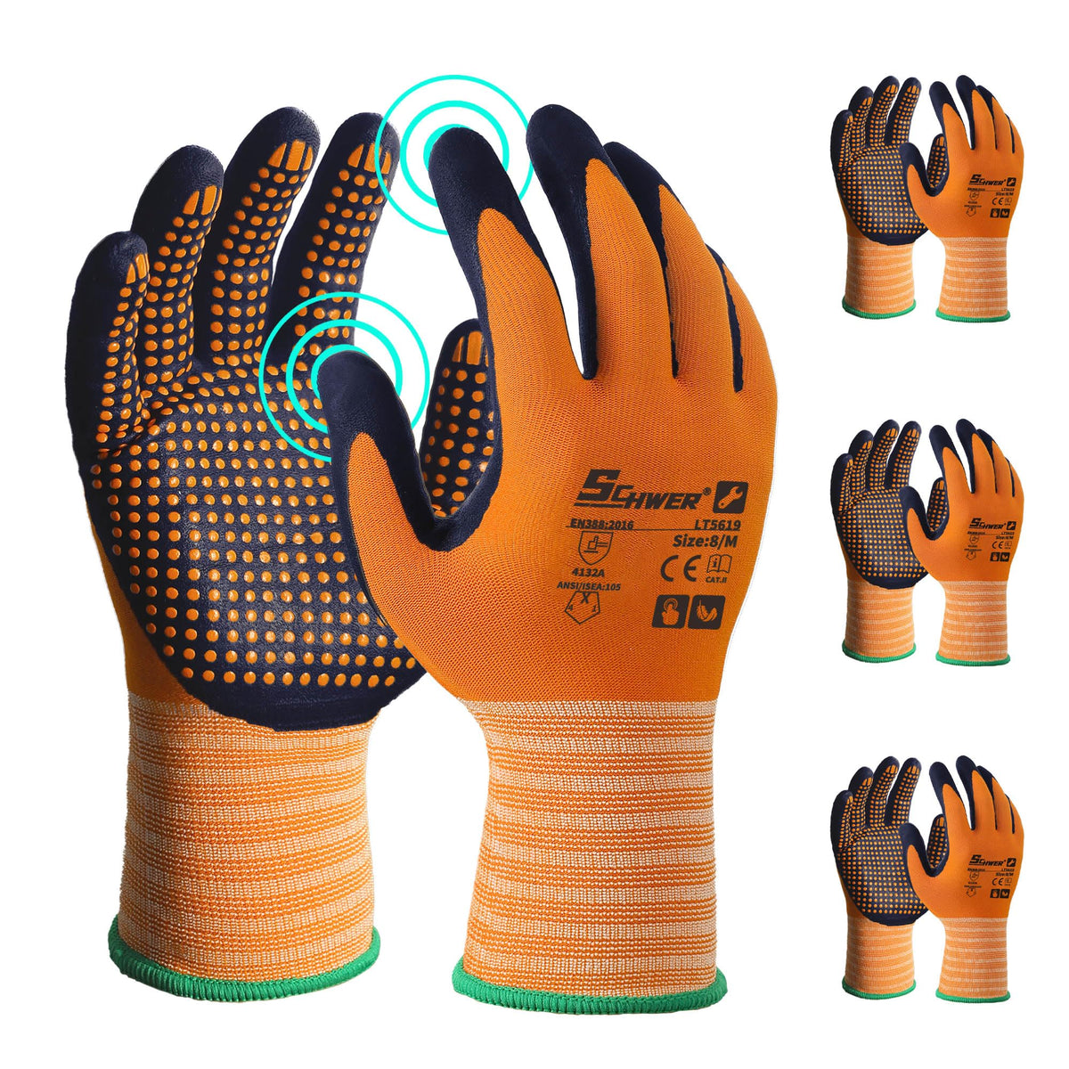 Schwer 3/6/12 Pairs Safety Work Gloves, MicroDot Abrasion & Grip, LT5619, L