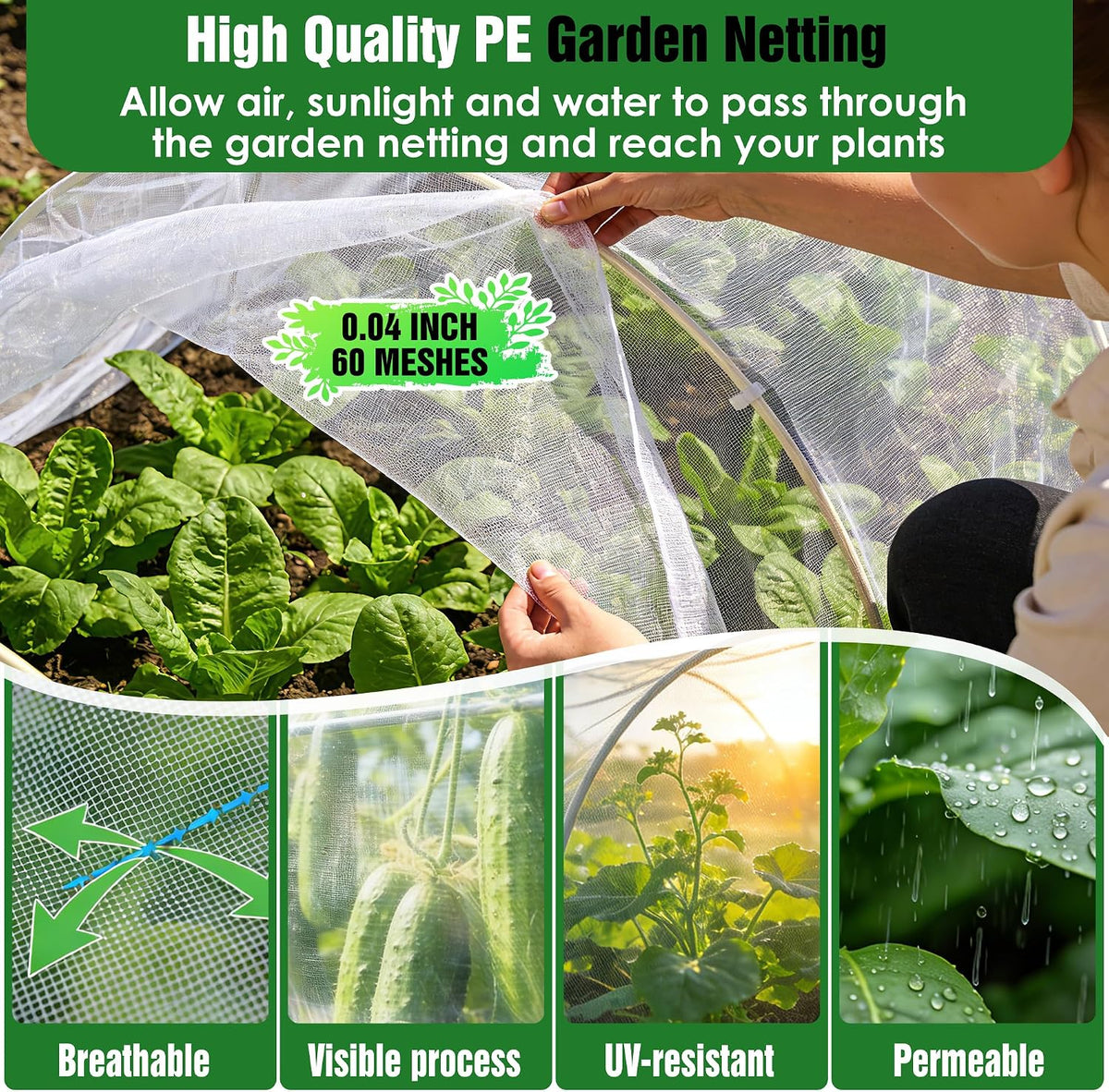 10 X 60FT Garden Mesh Netting Ultra Fine Mesh Netting Pest Barrier, Insect Bug Bird Netting for Vegetables Fruit Flower Garden Protection, Thickened 60 Mesh Row Covers Fabric Screen from Birds Bugs