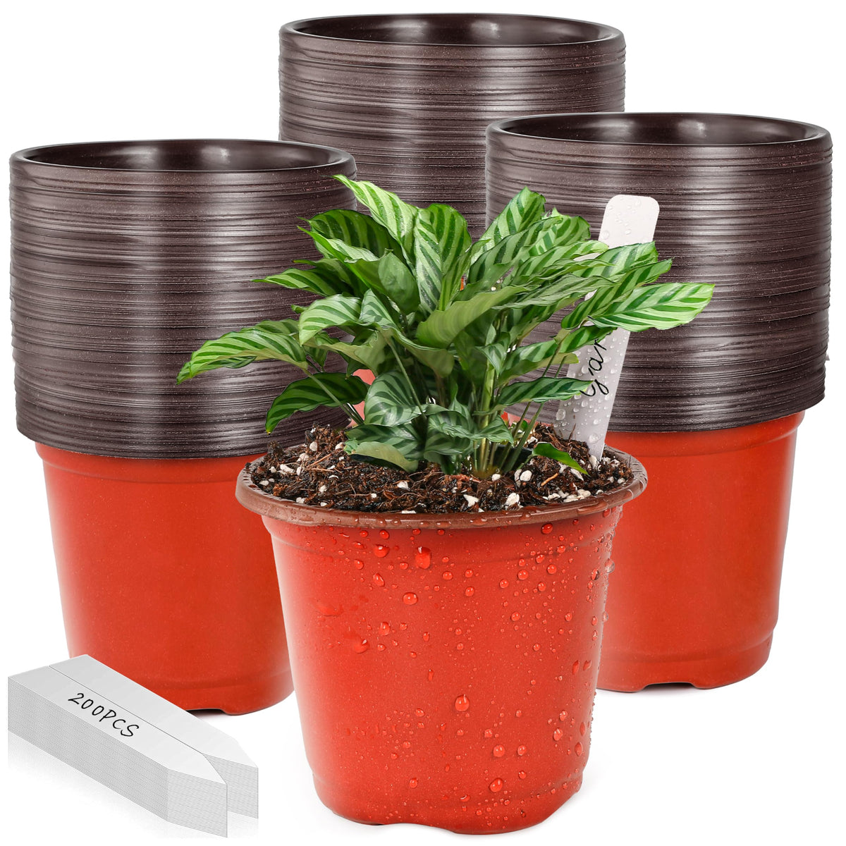 LWWTBS 4" Plastic Plant Nursery Pots 100 Pcs with 100 Labels