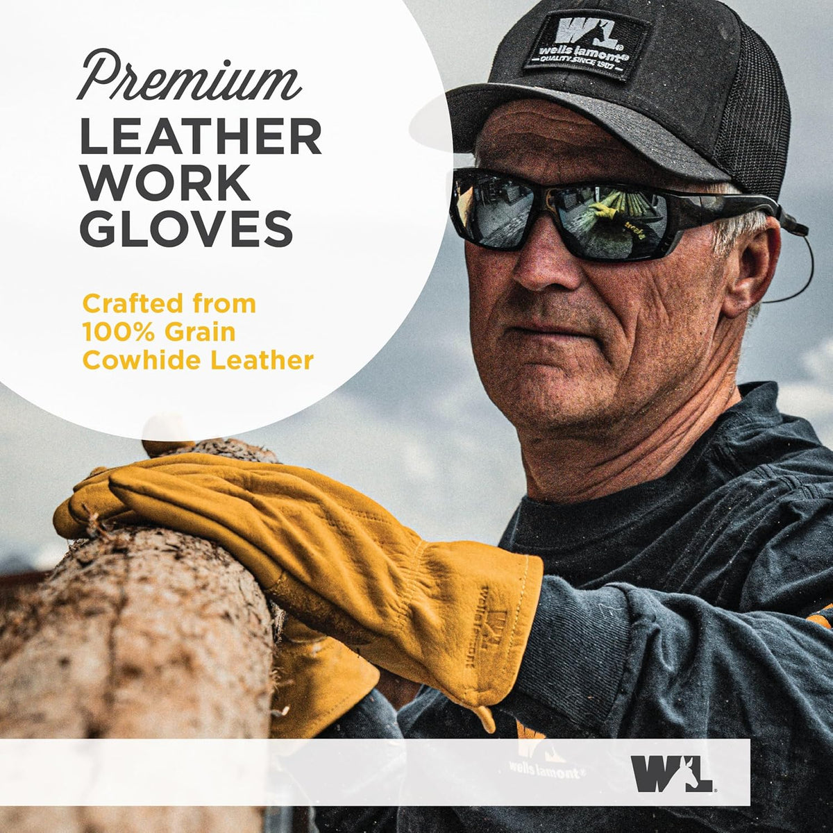 Wells Lamont Men's Work Gloves, Cowhide Leather, Reinforced Palm, Medium