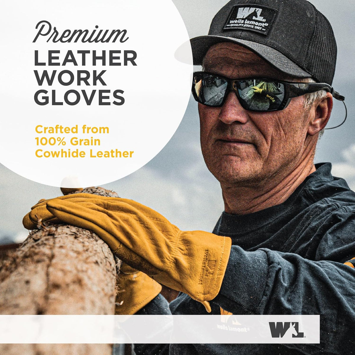 Wells Lamont Men's Work Gloves, Cowhide Leather, Reinforced Palm, Large
