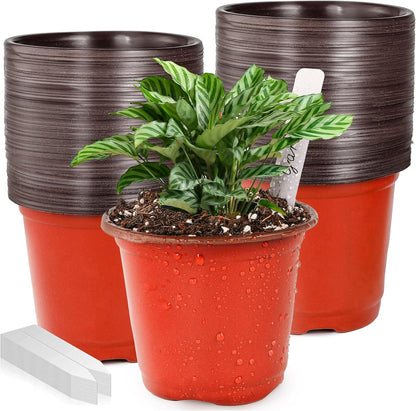 LWWTBS 4" Plastic Plant Nursery Pots 100 Pcs with 100 Labels