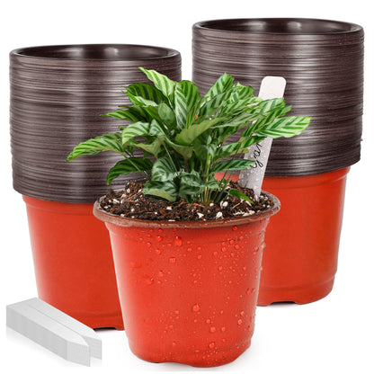 LWWTBS 4" Plastic Plant Nursery Pots 100 Pcs with 100 Labels
