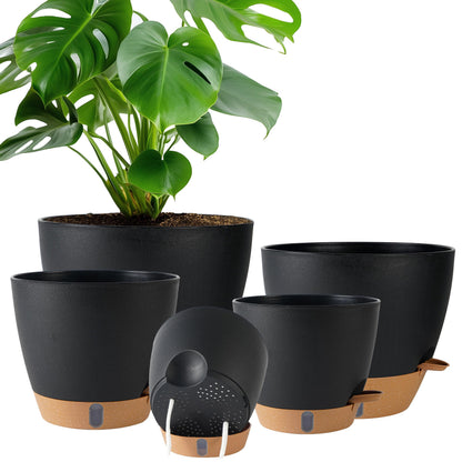 Self Watering Pots for Inoor Ourdoor Plants 8/7/6.5/6/5" Plastic Planters