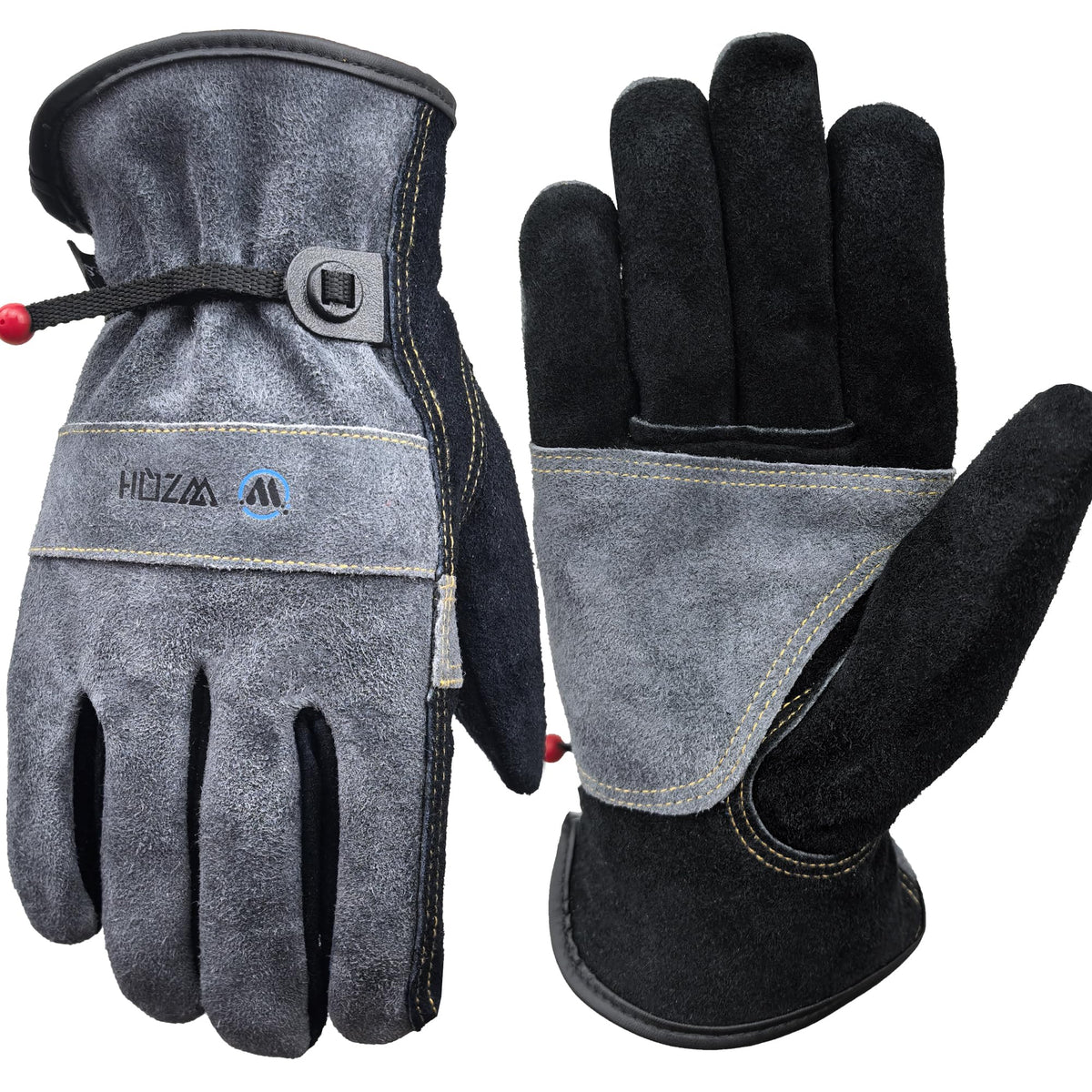 WZQH Leather Work Gloves for Men or Women.Gardening,Welding,Coffee-grey M