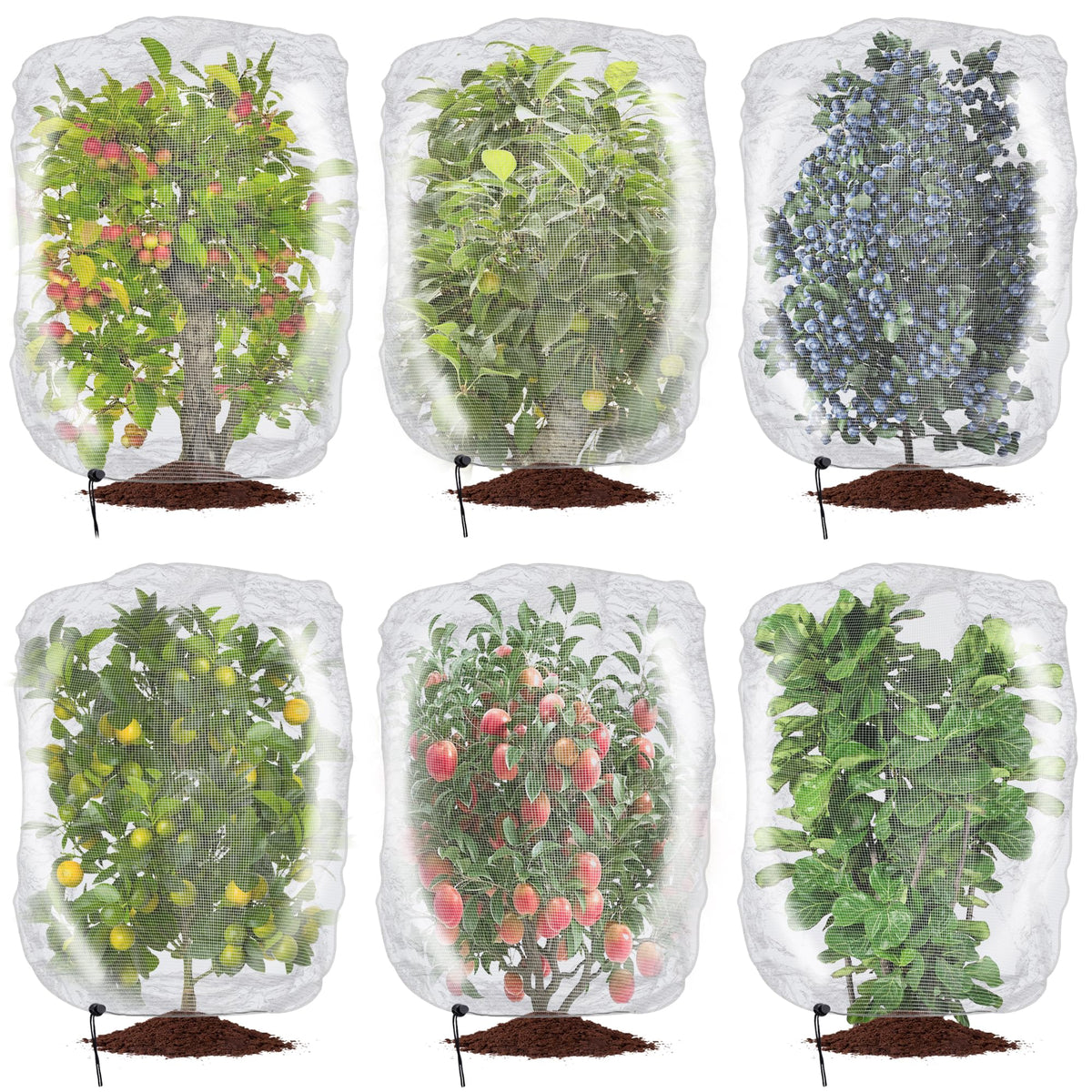 Alpurple 2 Pcs Insect Bird Barrier Netting Mesh with Drawstring- 4.9 x 3.2 Ft Garden Bug Netting Plant Cover- Fruit Tree Net for Protect Plant Fruits Citrus Flower from Insect Bird Eating