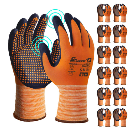 Schwer 3/6/12 Pairs Safety Work Gloves, MicroDot Abrasion & Grip, LT5619, L