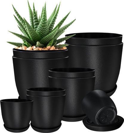 Plant Pots Indoor with Drainage, 5 Pack Multi-Size Planters Set, Black