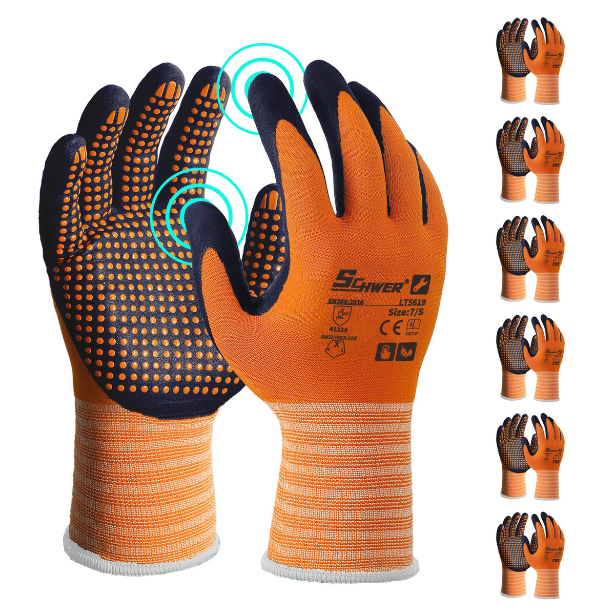 Schwer 3/6/12 Pairs Safety Work Gloves, MicroDot Abrasion & Grip, LT5619, L