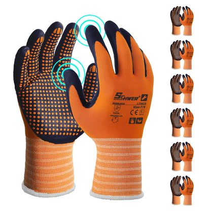 Schwer 3/6/12 Pairs Safety Work Gloves, MicroDot Abrasion & Grip, LT5619, L