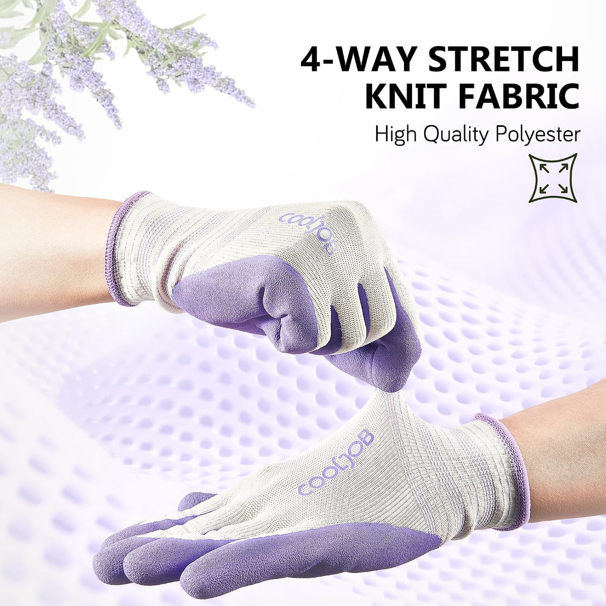 COOLJOB 2 Pairs Gardening Gloves for Women Ladies, Breathable Rubber Coated for Yard Garden, Outdoor Indoor Protective Work, Medium Size, Lavender Purple & Apple Green