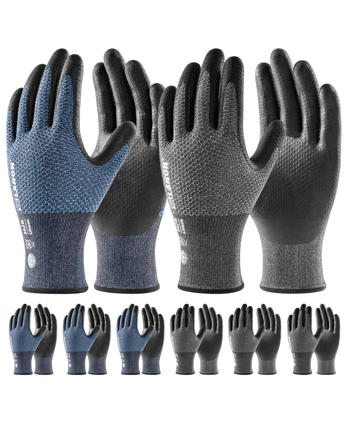 LANON Gardening Gloves for Men Women, 2 Pairs Nitrile Coated Garden Gloves with Grip, Breathable B.COMB AIR Technique, Dusty Olive & Bluebird, Medium