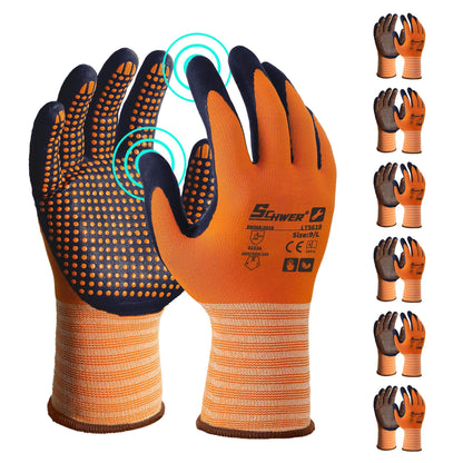 Schwer 3/6/12 Pairs Safety Work Gloves, MicroDot Abrasion & Grip, LT5619, L