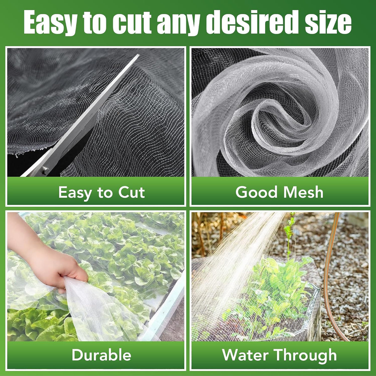 SWANGSA Garden Netting 10 X 50 FT 3Pack, Ultra Fine Garden Mesh Plant Netting for Garden Protection Row Cover Raised Bed Screen, Protecting Plants Vegetables Flowers Fruit Trees