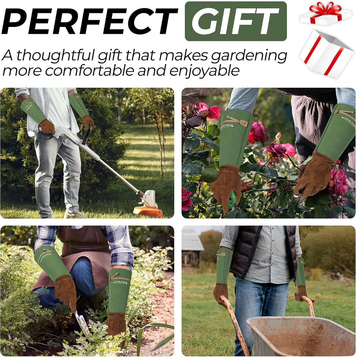 Long Gardening Gloves for Women Men - Leather Rose Pruning Gloves Thorn Proof